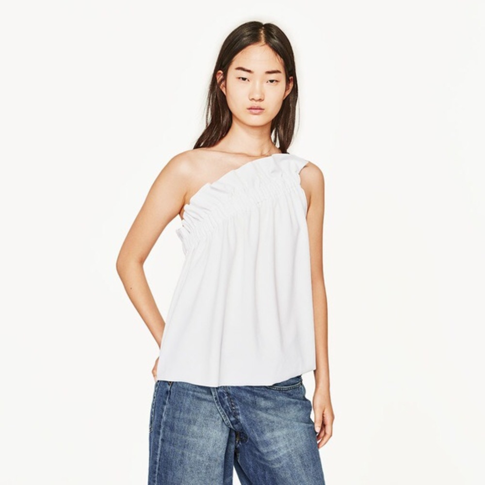 Zara Asymmetrical One Shoulder White Top